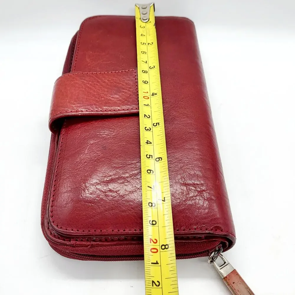 Vintage Pelle Studio Red Genuine Italian Leather Large Zip Around Closure Wallet